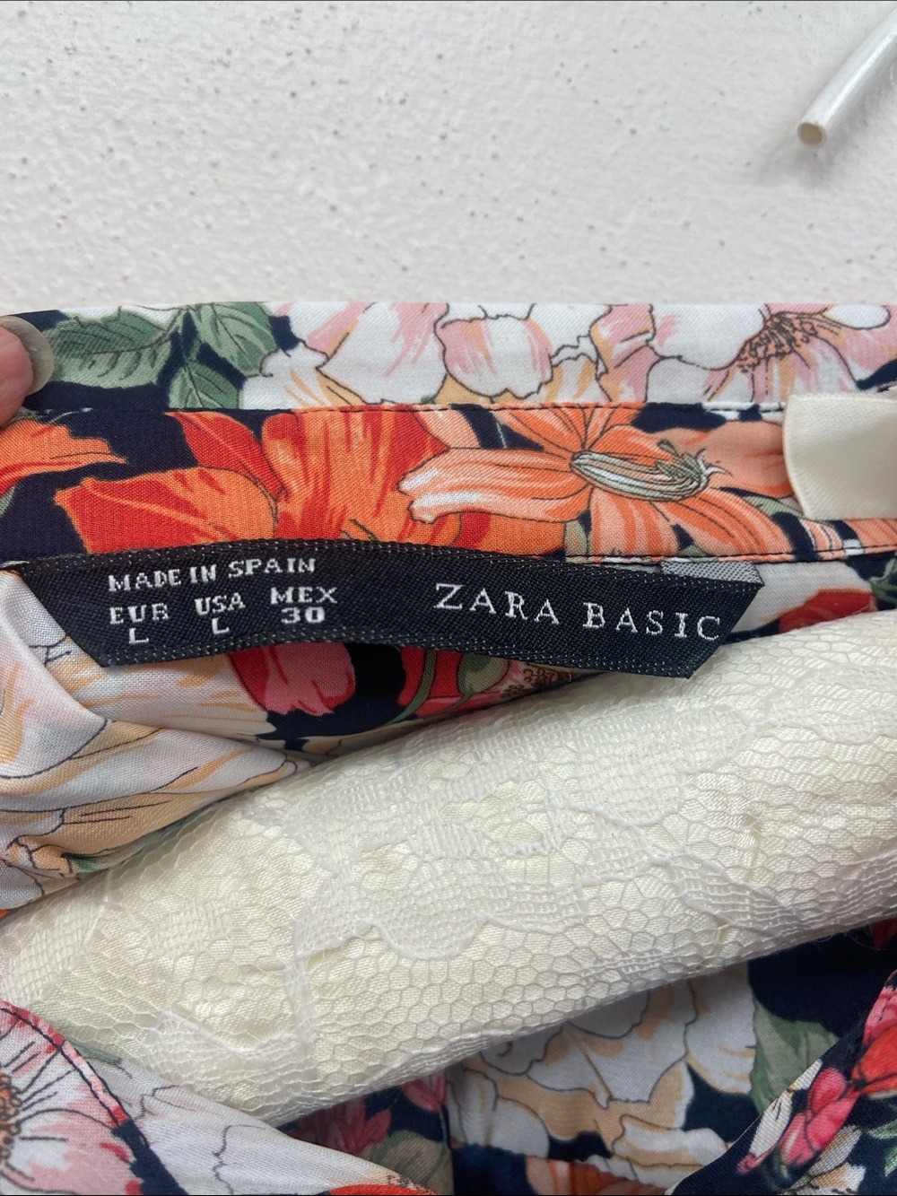 Zara Black Floral Button-Down Shirt with Orange, White & Green Accents - Picture 2 of 6